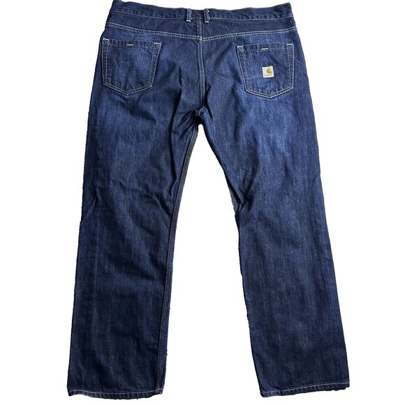 Carhartt Mens Slim Straight Fit Jeans Blue Denim Workwear W42 L30 Rugged Classic - Picture 2 of 10